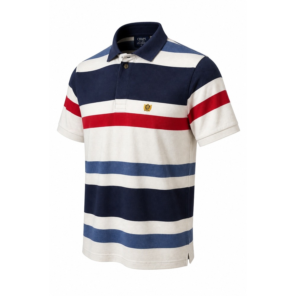 Fahrenheit Rugby Shirt Mens Large Polo Short Sleeve Navy White Red Striped
